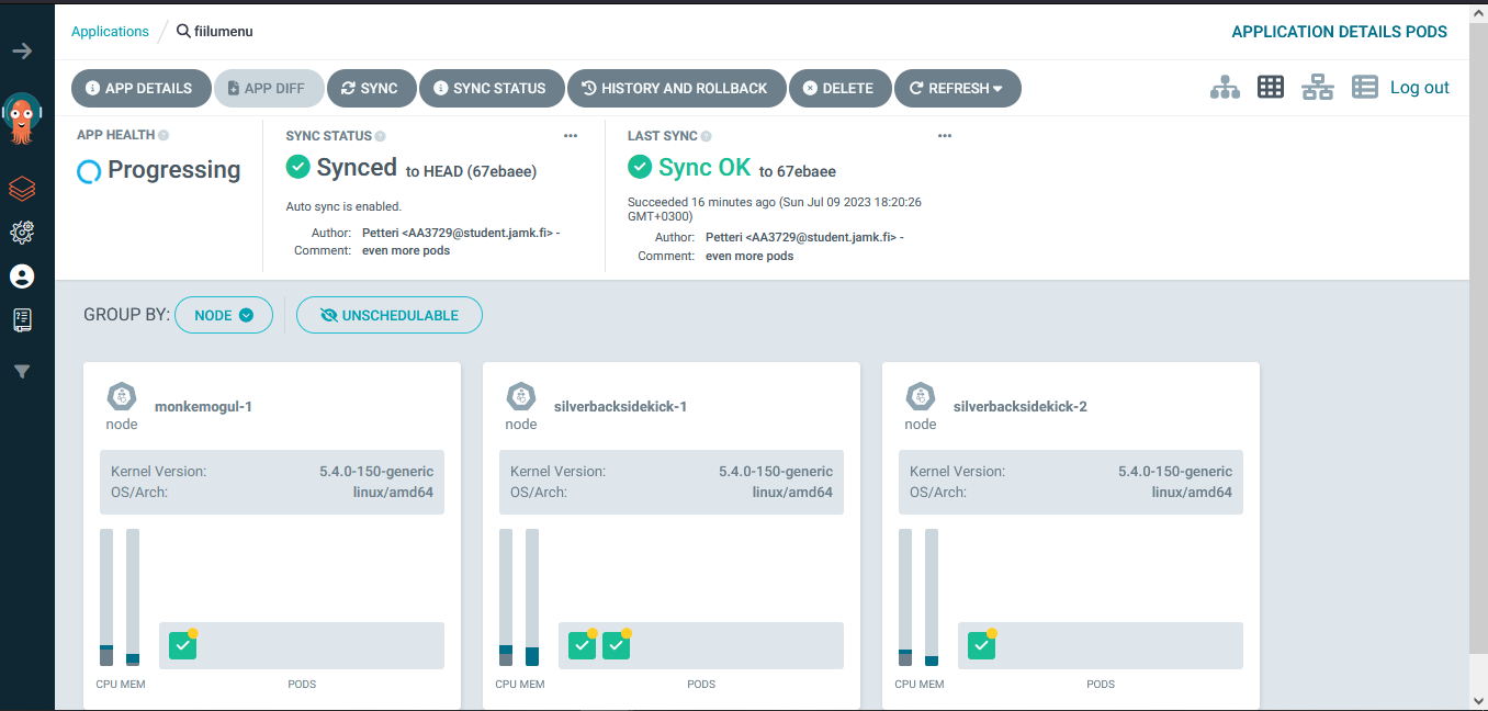 ArgoCD. Application details, pod view.