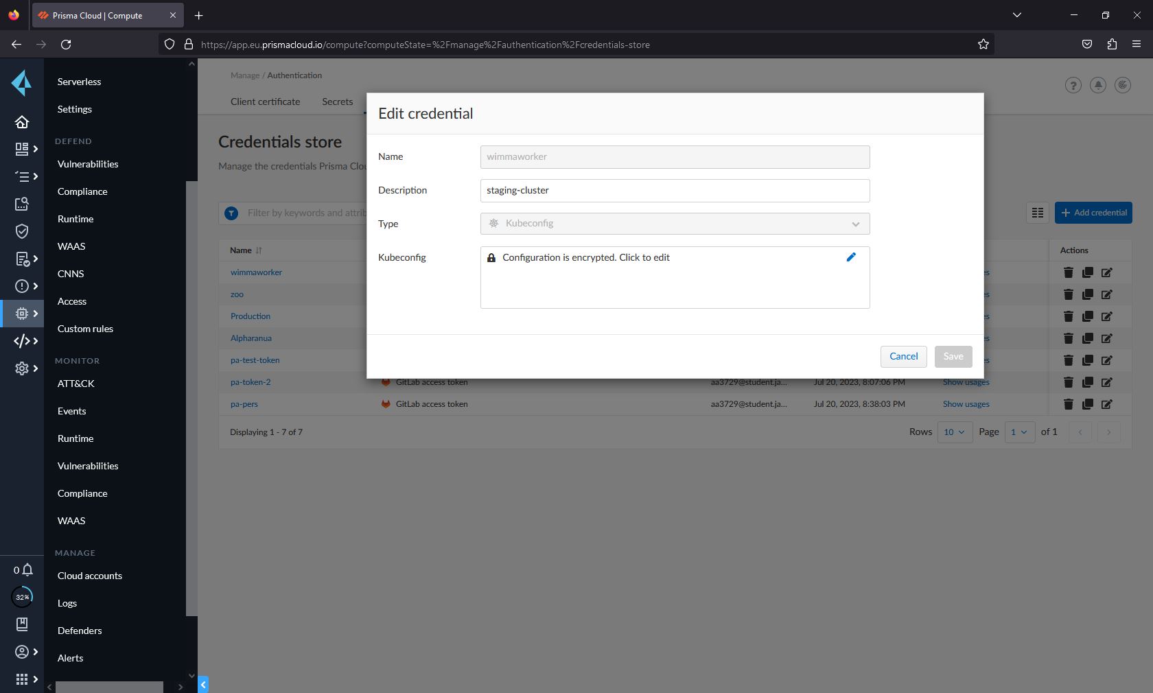 Credential input view for automated daemonset deployment.